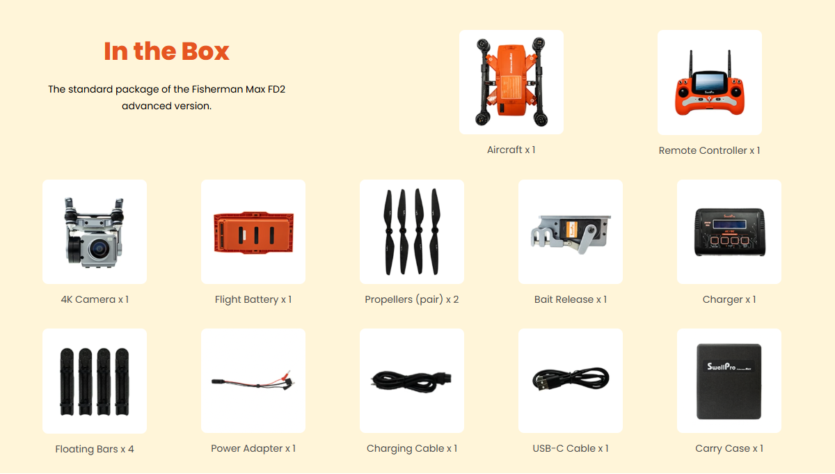 New SwellPro Fisherman Max FD2 Fishing Drone with Dual Bait Dropping, Camera, and Remote ID Module